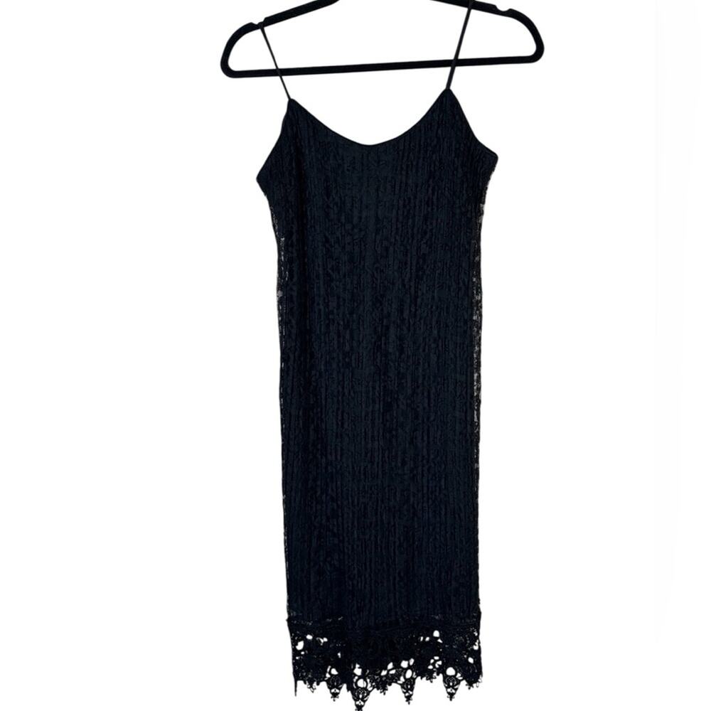 Vintage 90s Black Lace Mini Dress Womens M Whimsigoth Witchy Fairy Core Slip
